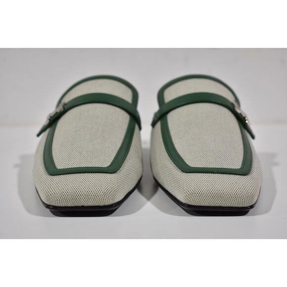 Hermes Groupie Mule Cactus Green Leather Canvas Backless Mule Slide Flat 37 - Picture 6 of 12